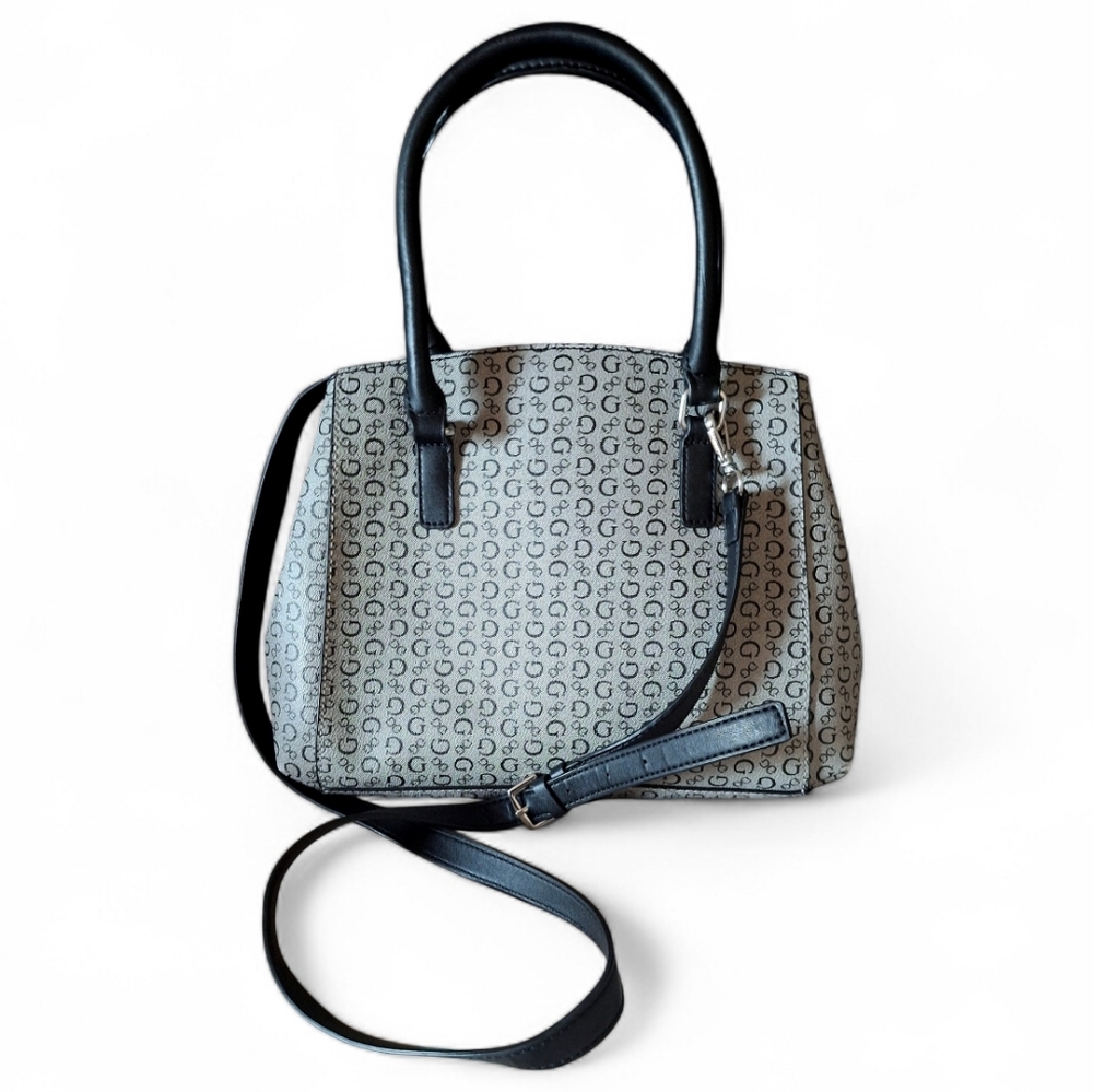 Guess Logo Gray And Black Satchel With Removable Crossbody Strap